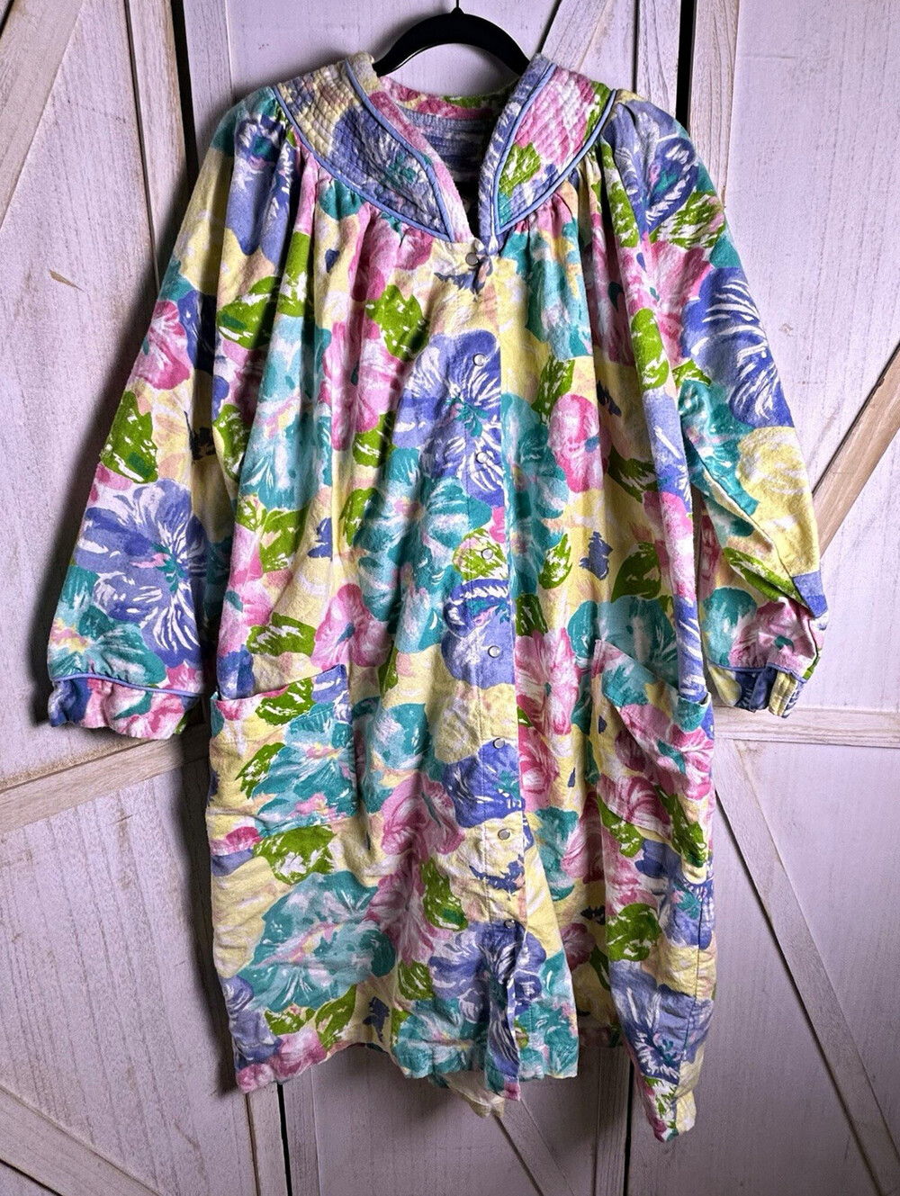 Vintage  Floral Quilted flannel Lounge Dress house coat cottage grandma Size 3X